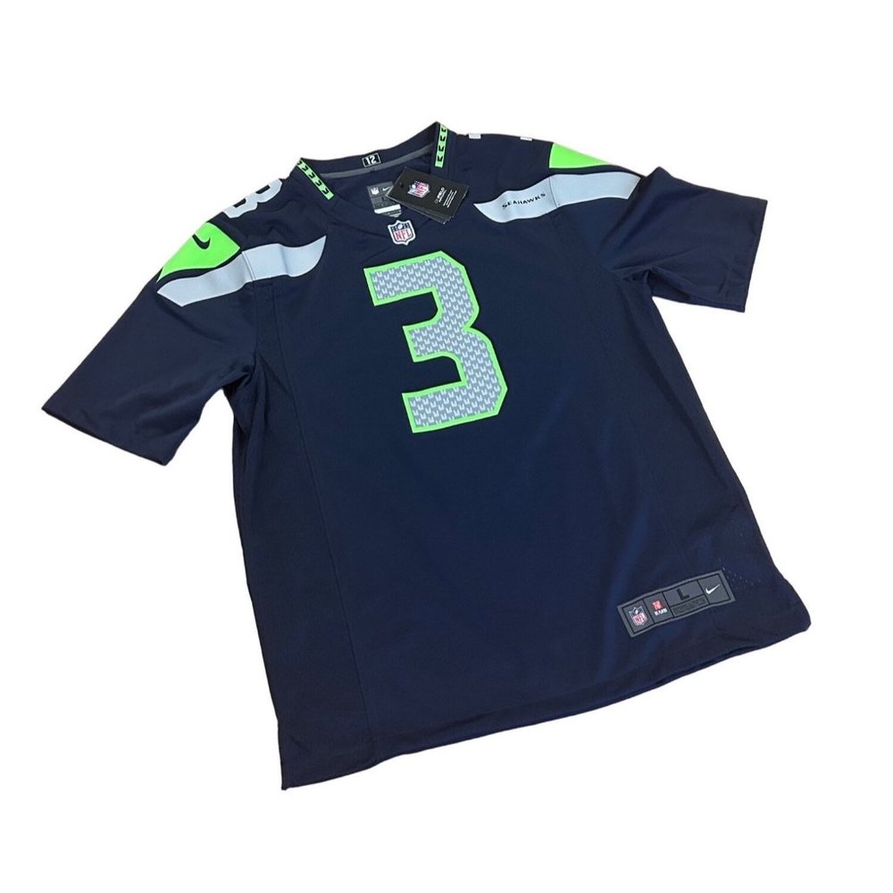 Nike Men’s Seattle Seahawks #3 Navy and Neon Green Jersey NWT - Picture 3 of 9